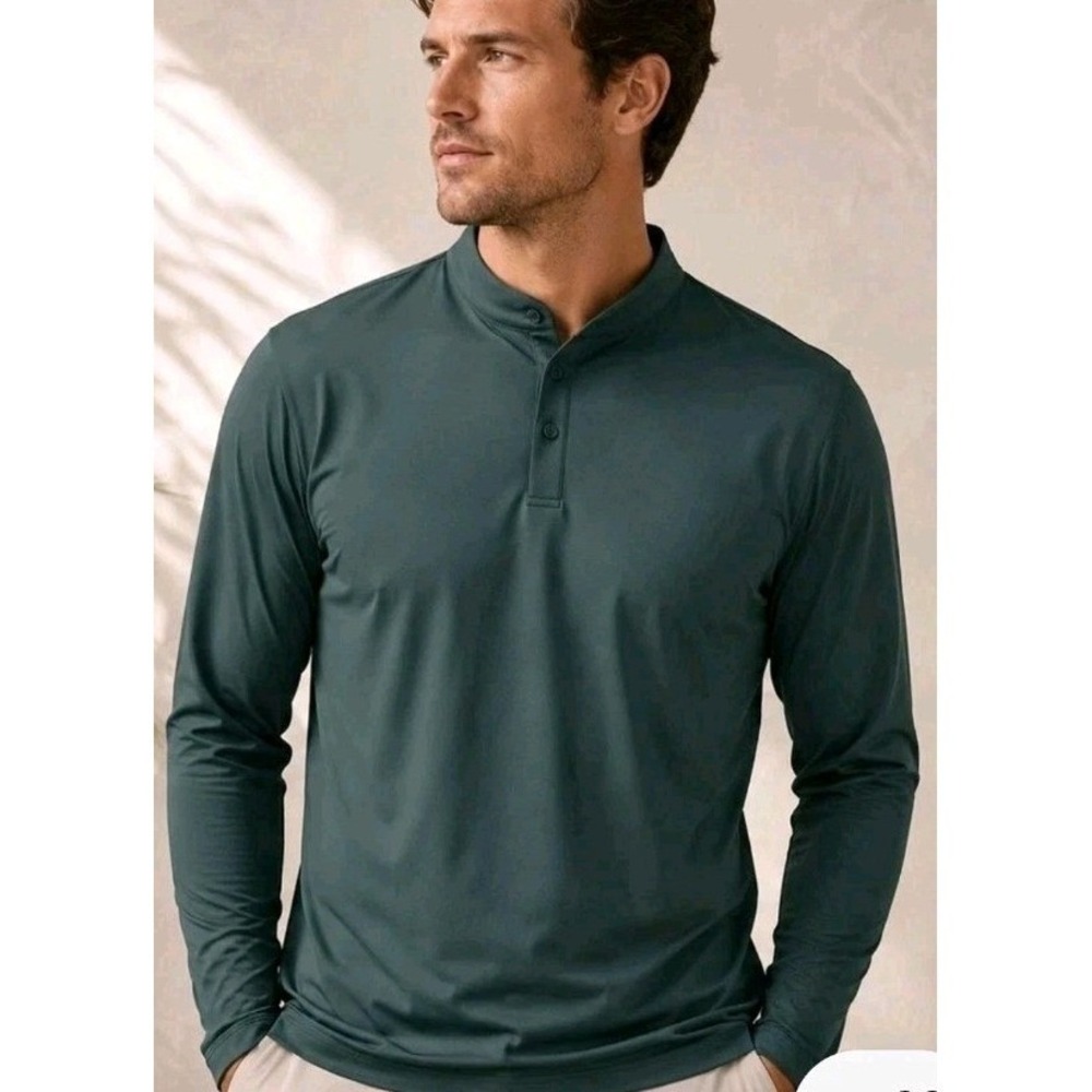 NWT Mantra Essential Polo Treeline LS Shirt Minimalist Quiet Luxury XL
